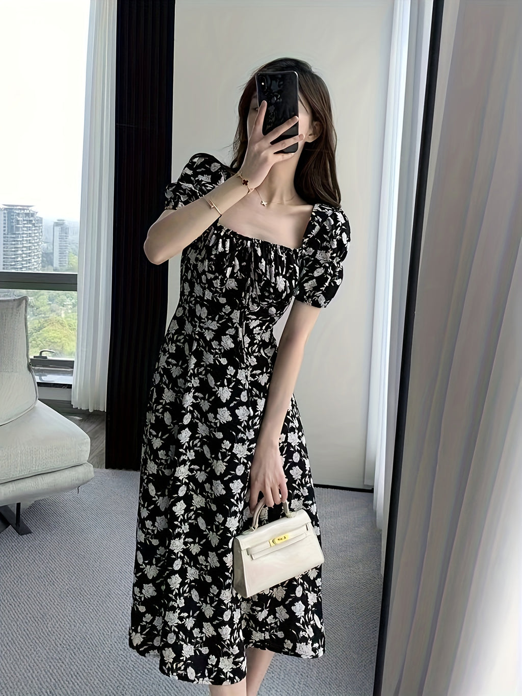 Square Neck Floral Dress