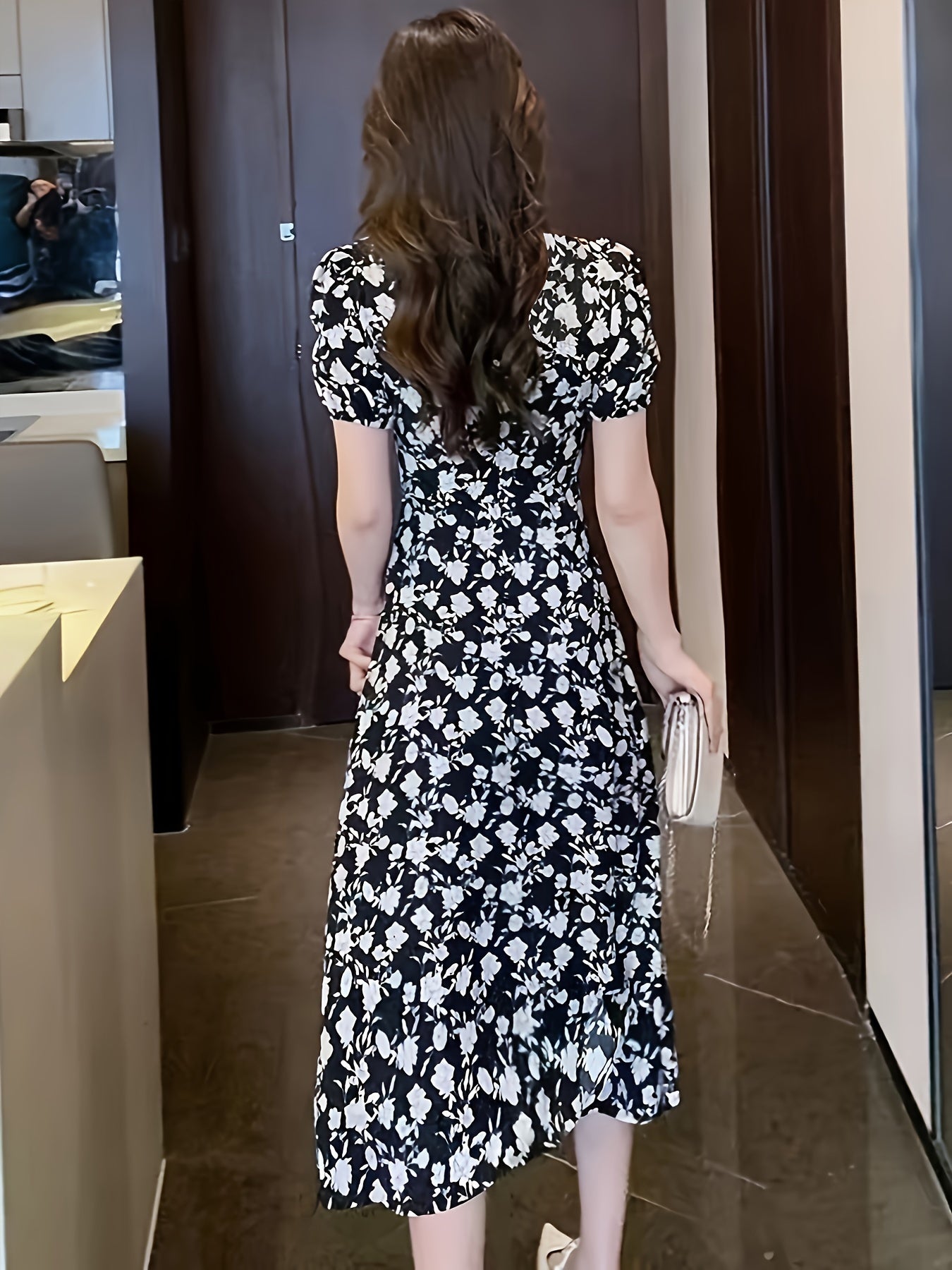 Square Neck Floral Dress