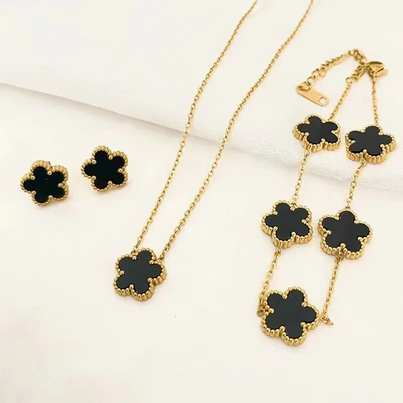3Pcs Stainless Steel  Luxury Five Leaf Flower