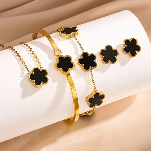 3Pcs Stainless Steel  Luxury Five Leaf Flower