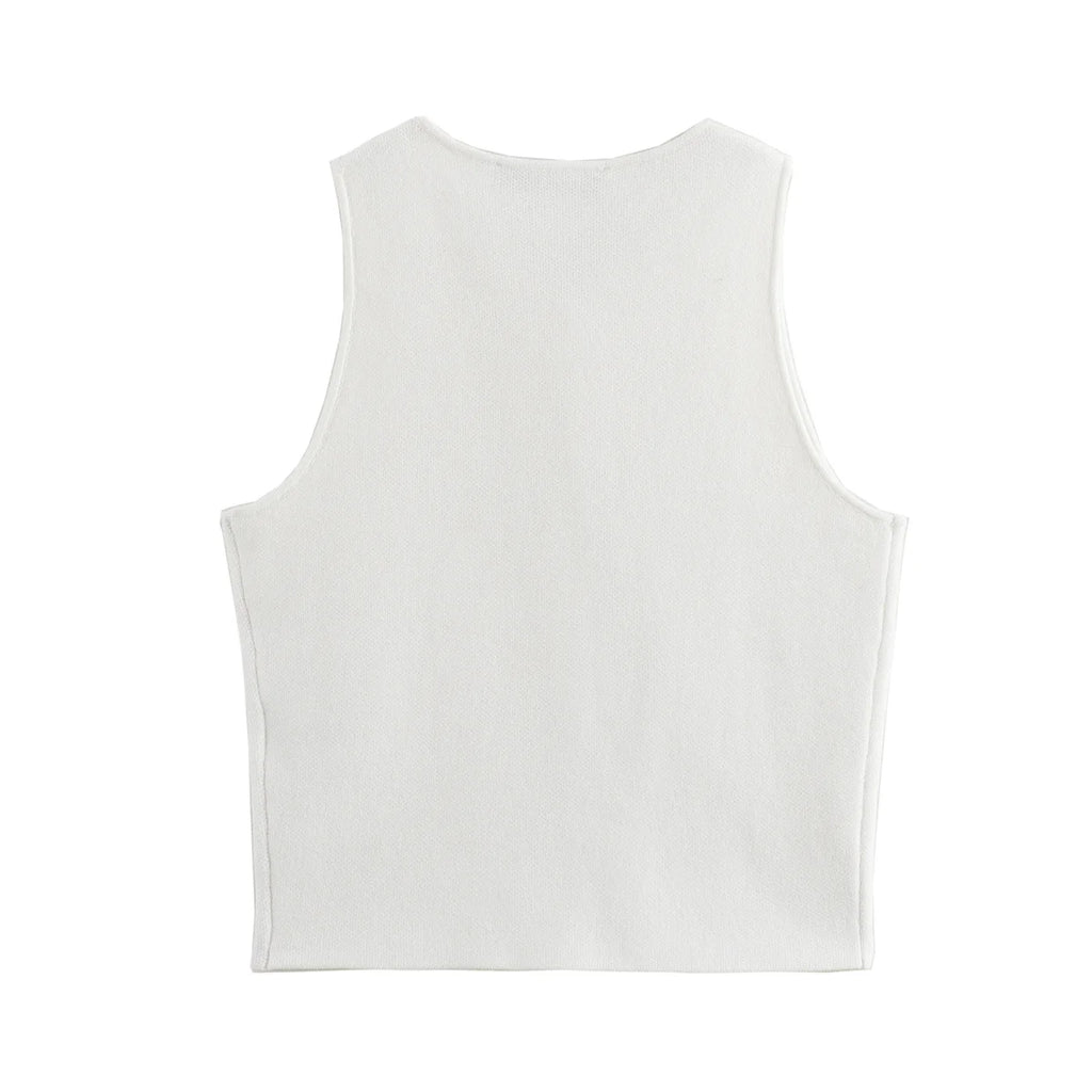 White Knit Button Crop Top