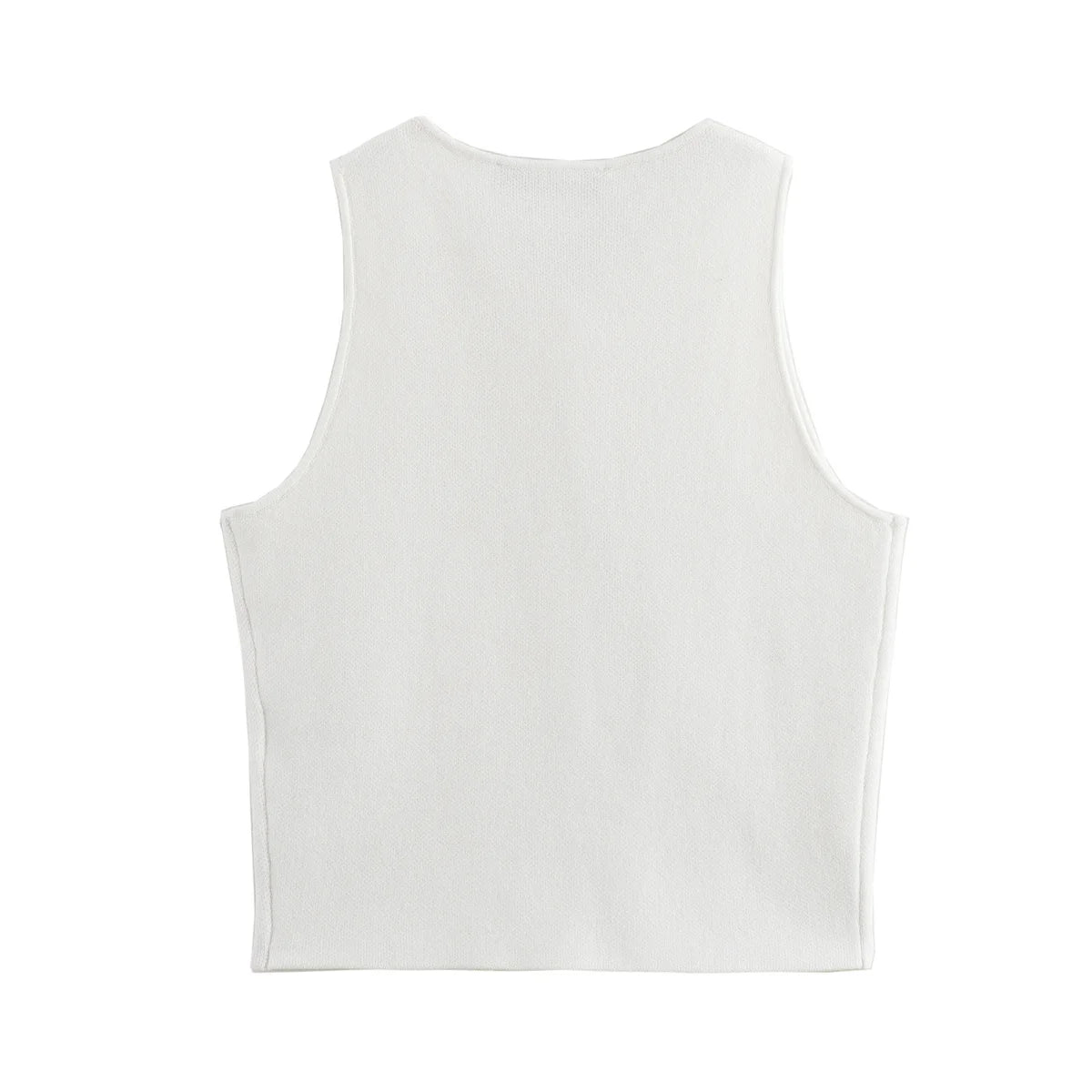 White Knit Button Crop Top