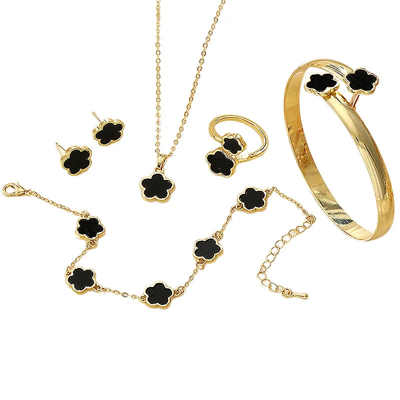 5 Pcs Set Jewelry Stainless Steel Five Leaf Clover