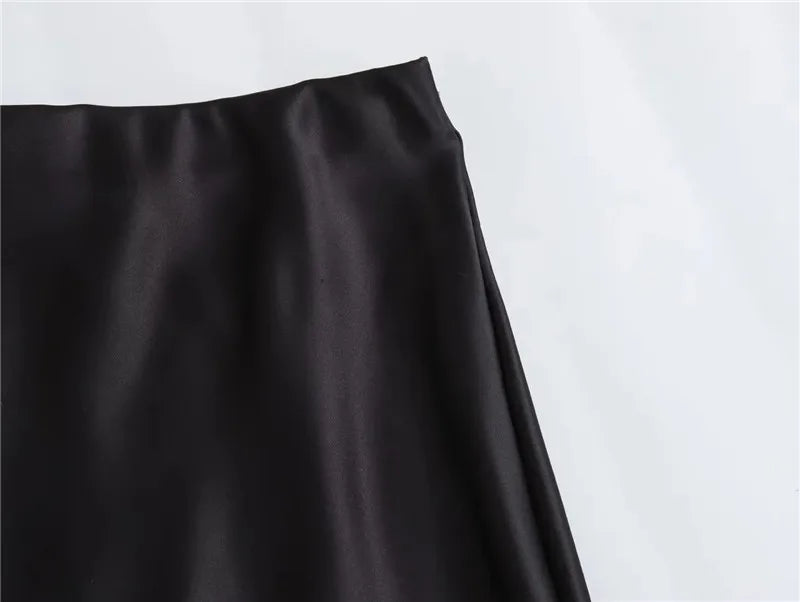 Woman High Waist Long Satin Skirt