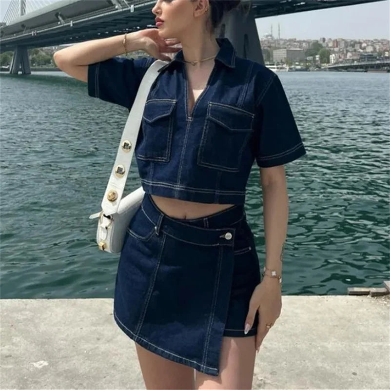 Denim Tops and Skirt
