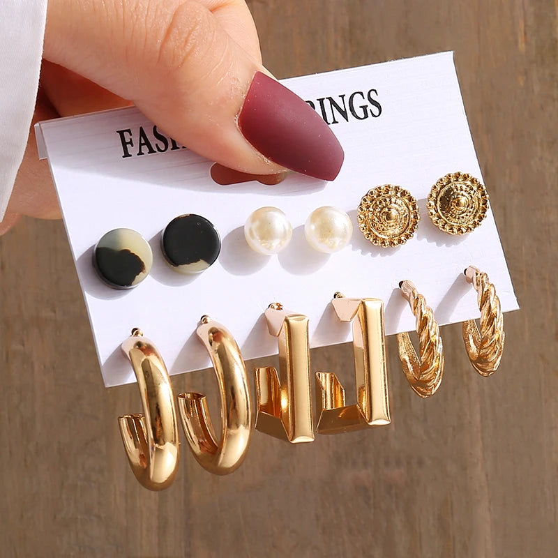 Gold Color Vintage  Pearl Earrings Set