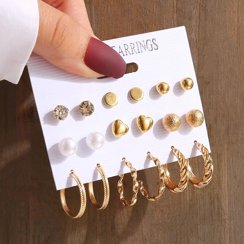 Gold Color Vintage  Pearl Earrings Set