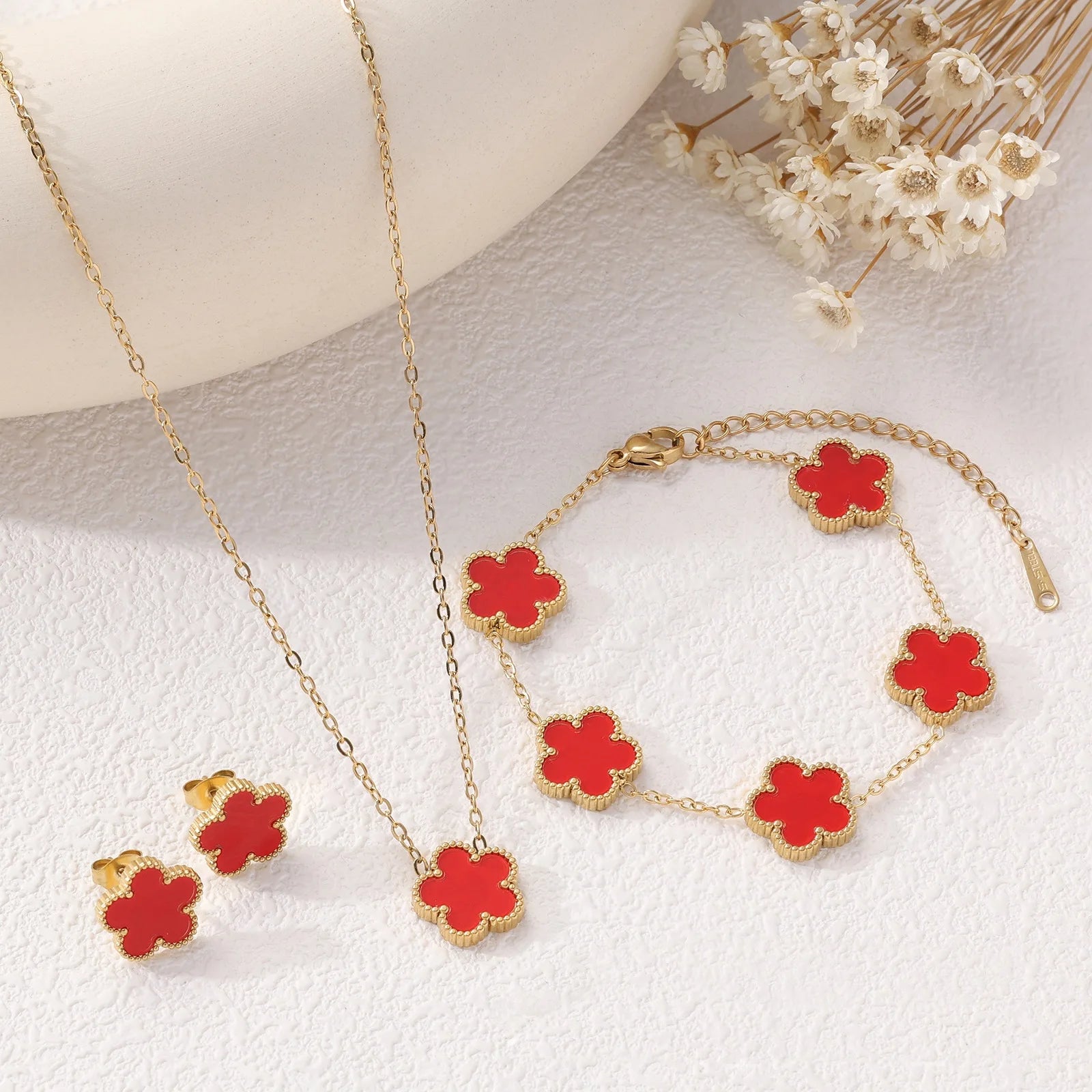 3Pcs Stainless Steel  Luxury Five Leaf Flower