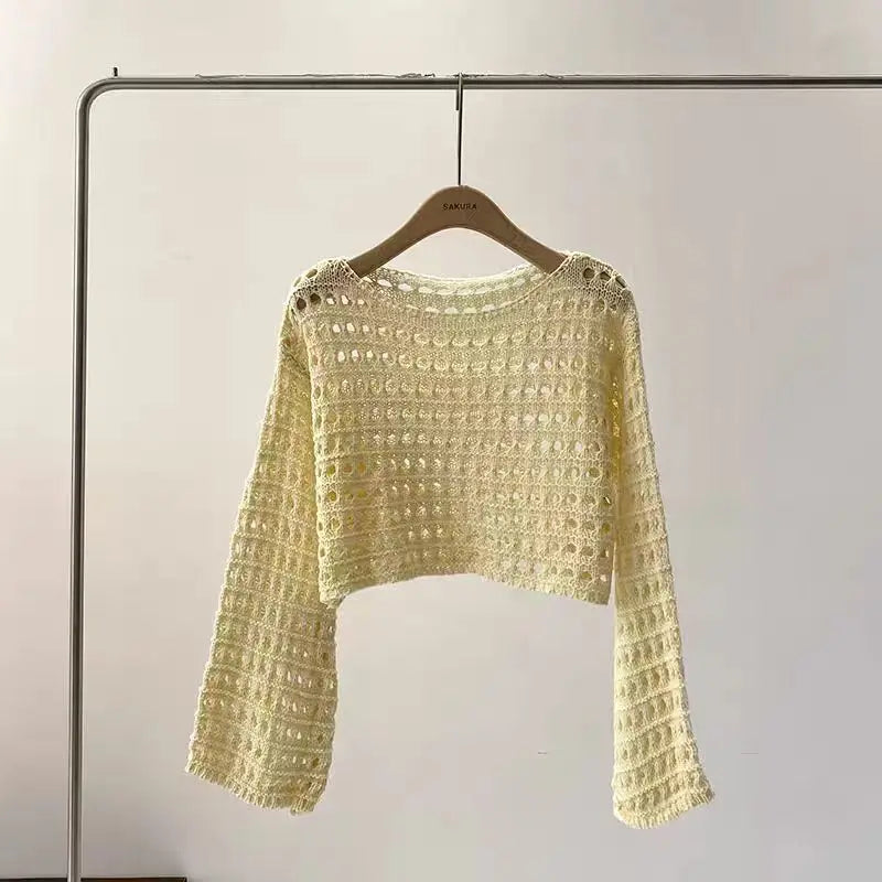 Long Sleeve Crochet Knit Top