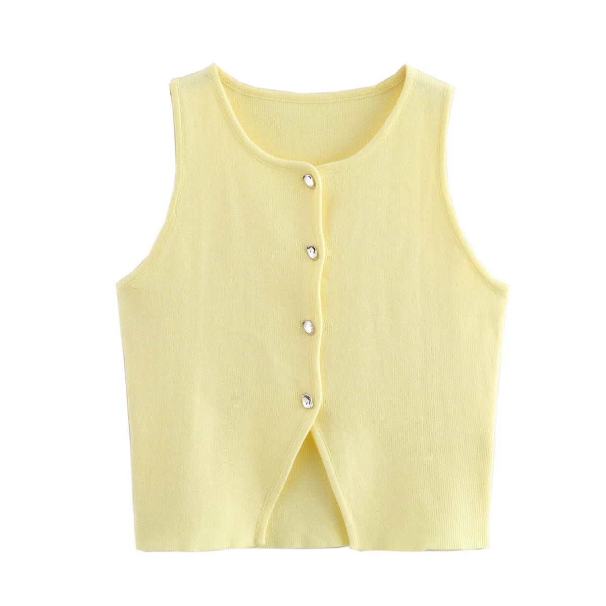 White Knit Button Crop Top