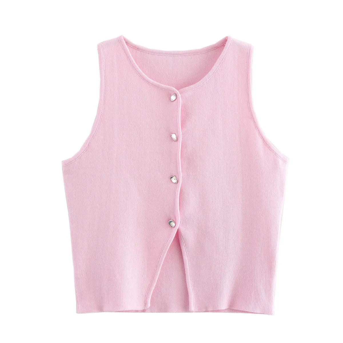White Knit Button Crop Top