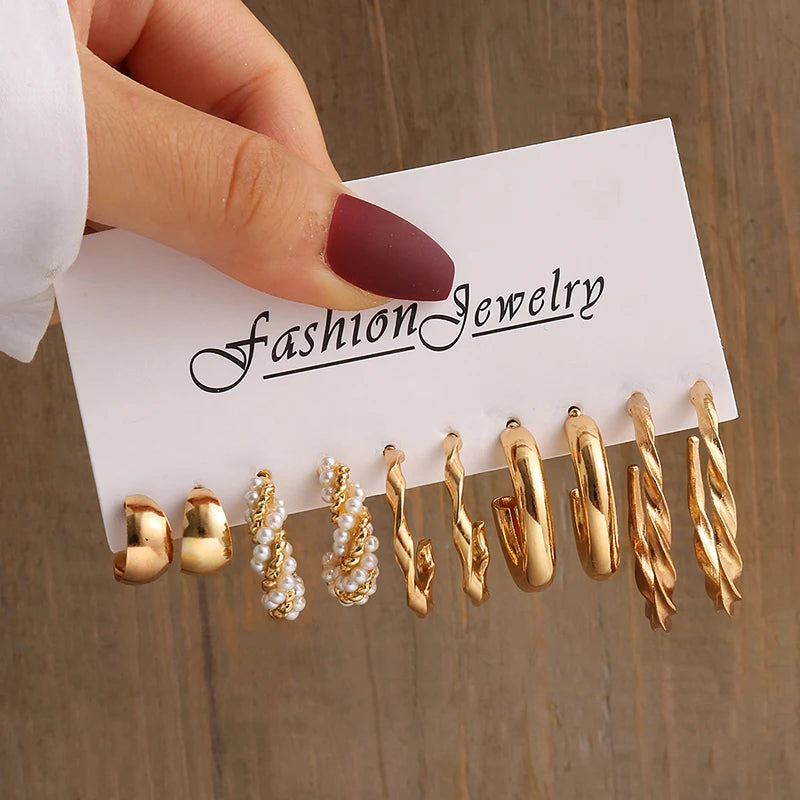 Gold Color Vintage  Pearl Earrings Set