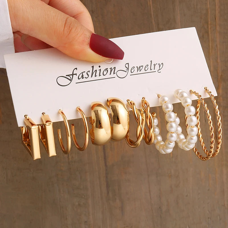Gold Color Vintage  Pearl Earrings Set