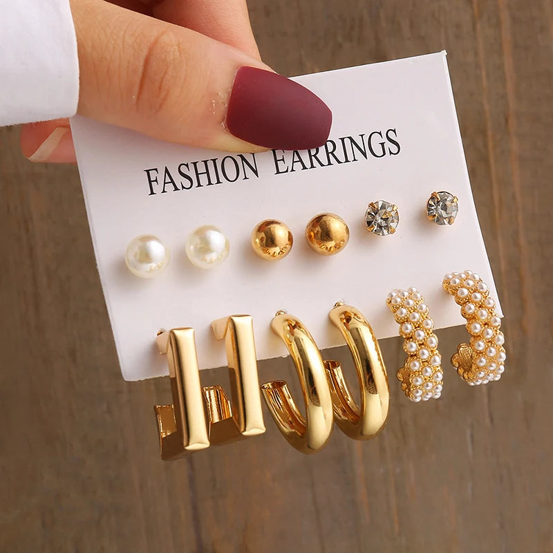 Gold Color Vintage  Pearl Earrings Set