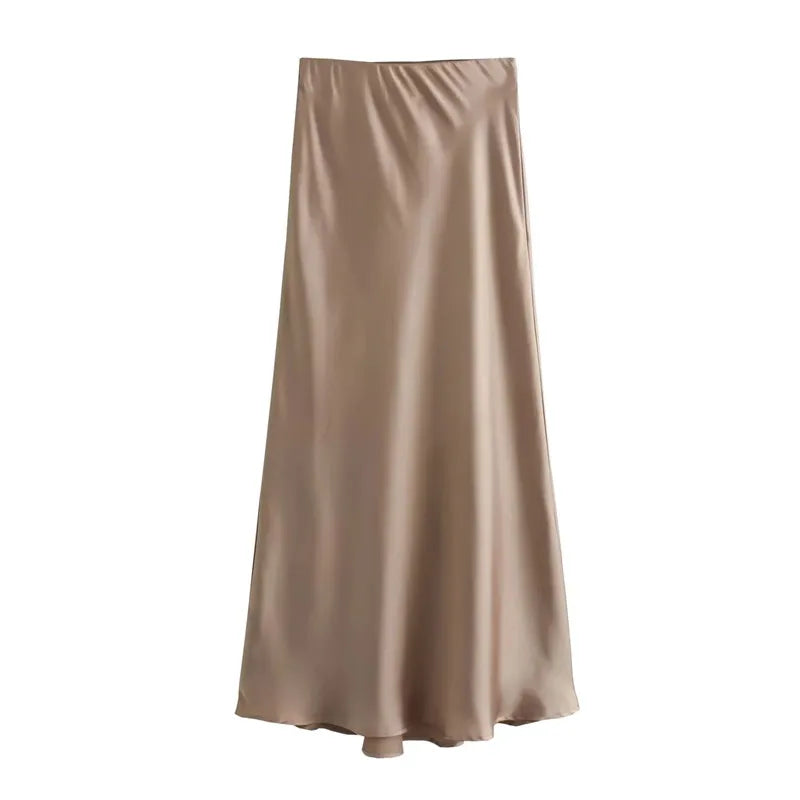 Woman High Waist Long Satin Skirt