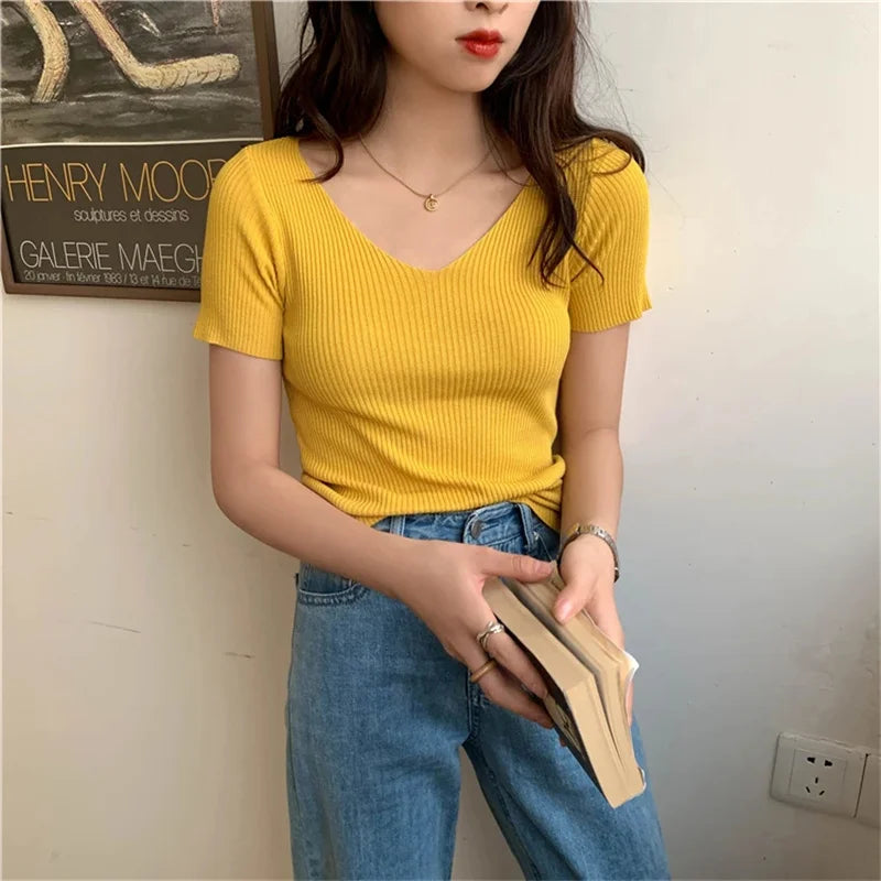 V-neck Thin Summer Knitted Sweater