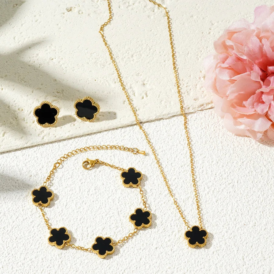 3Pcs Stainless Steel  Luxury Five Leaf Flower