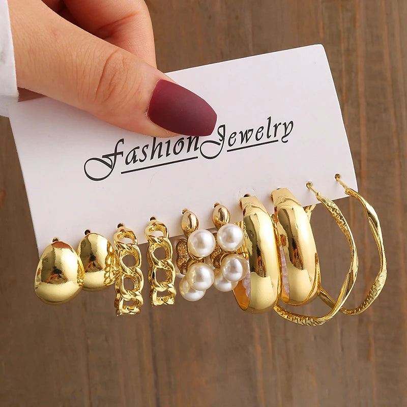 Gold Color Vintage  Pearl Earrings Set