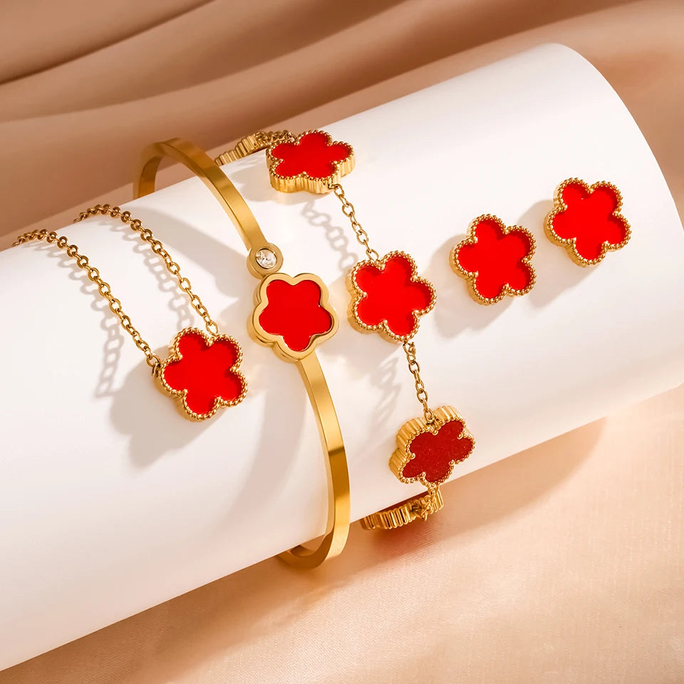 3Pcs Stainless Steel  Luxury Five Leaf Flower