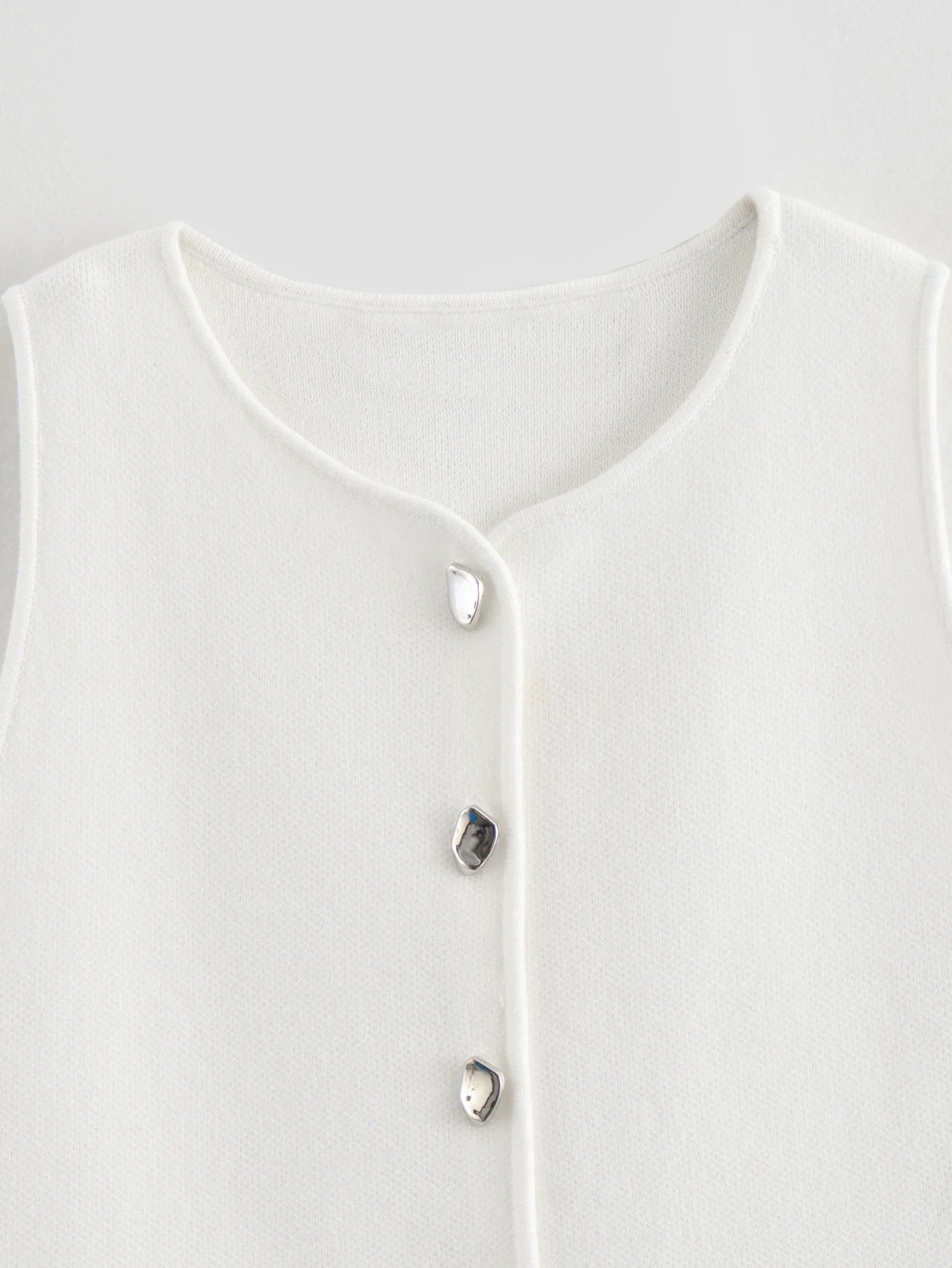 White Knit Button Crop Top