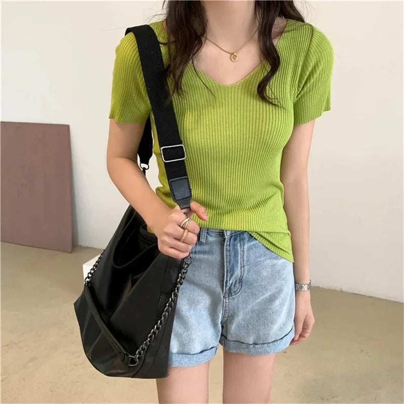 V-neck Thin Summer Knitted Sweater
