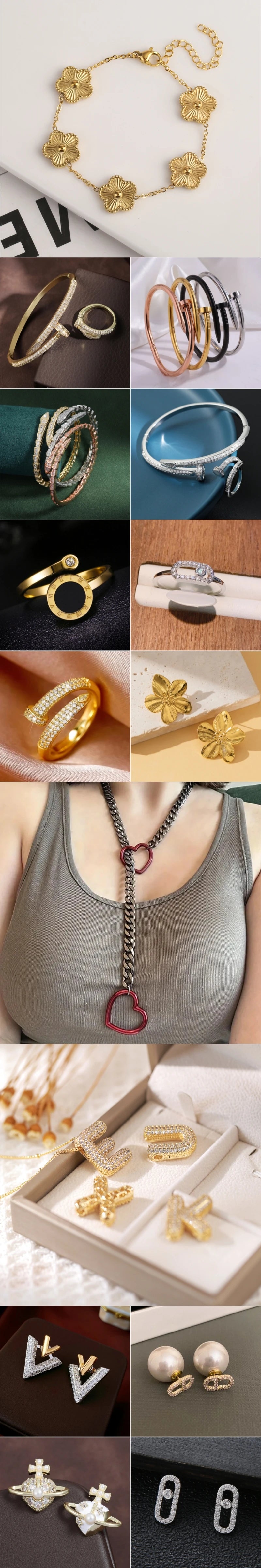 5 Pcs Set Jewelry Stainless Steel Five Leaf Clover