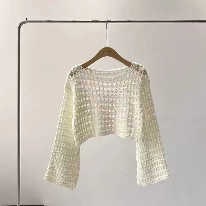 Long Sleeve Crochet Knit Top