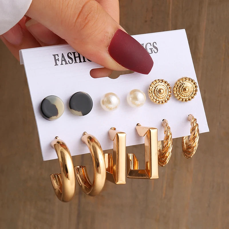 Gold Color Vintage  Pearl Earrings Set