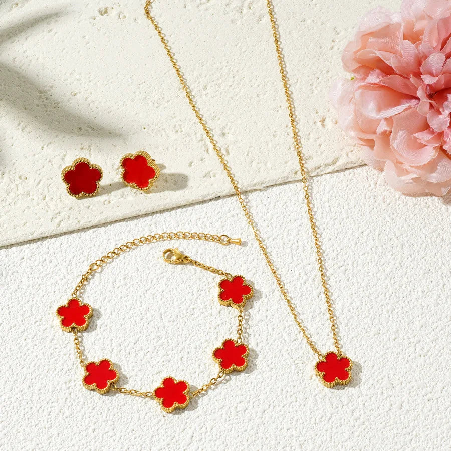 3Pcs Stainless Steel  Luxury Five Leaf Flower