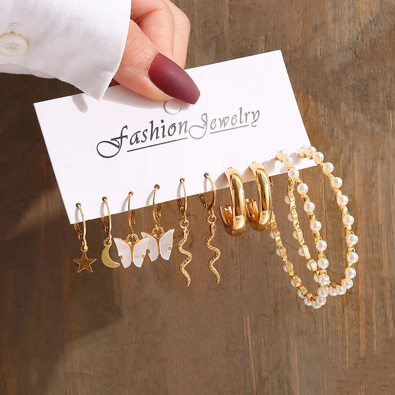 Gold Color Vintage  Pearl Earrings Set