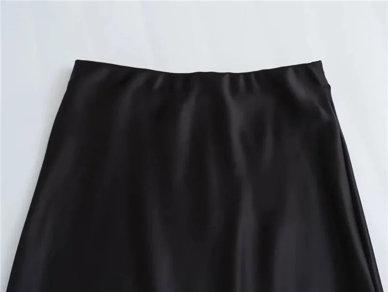 Woman High Waist Long Satin Skirt