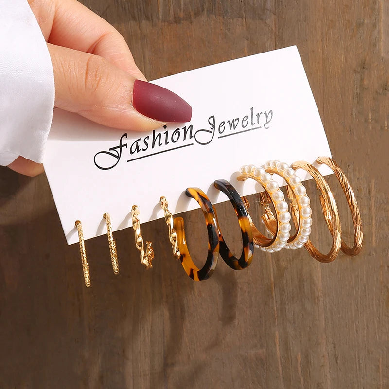 Gold Color Vintage  Pearl Earrings Set