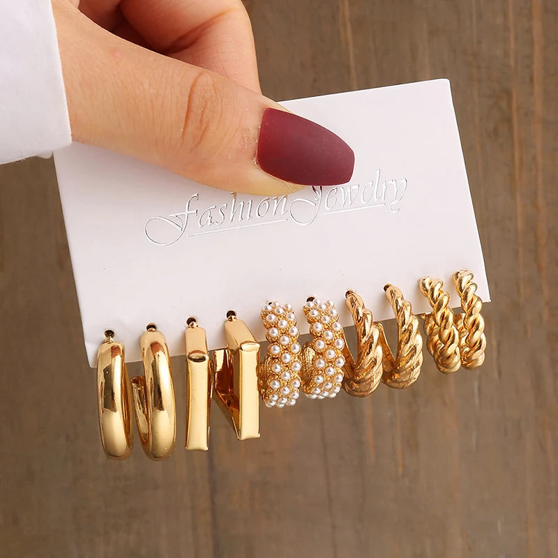 Gold Color Vintage  Pearl Earrings Set
