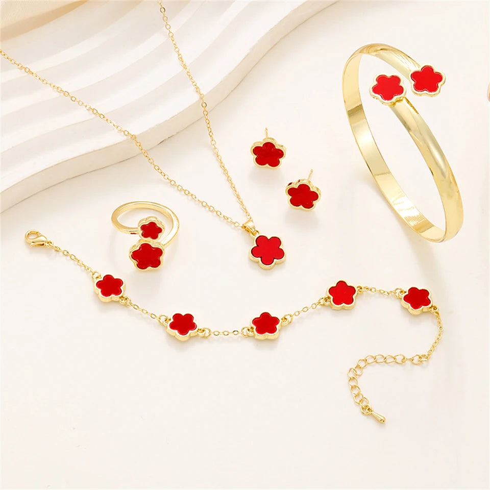 5 Pcs Set Jewelry Stainless Steel Five Leaf Clover