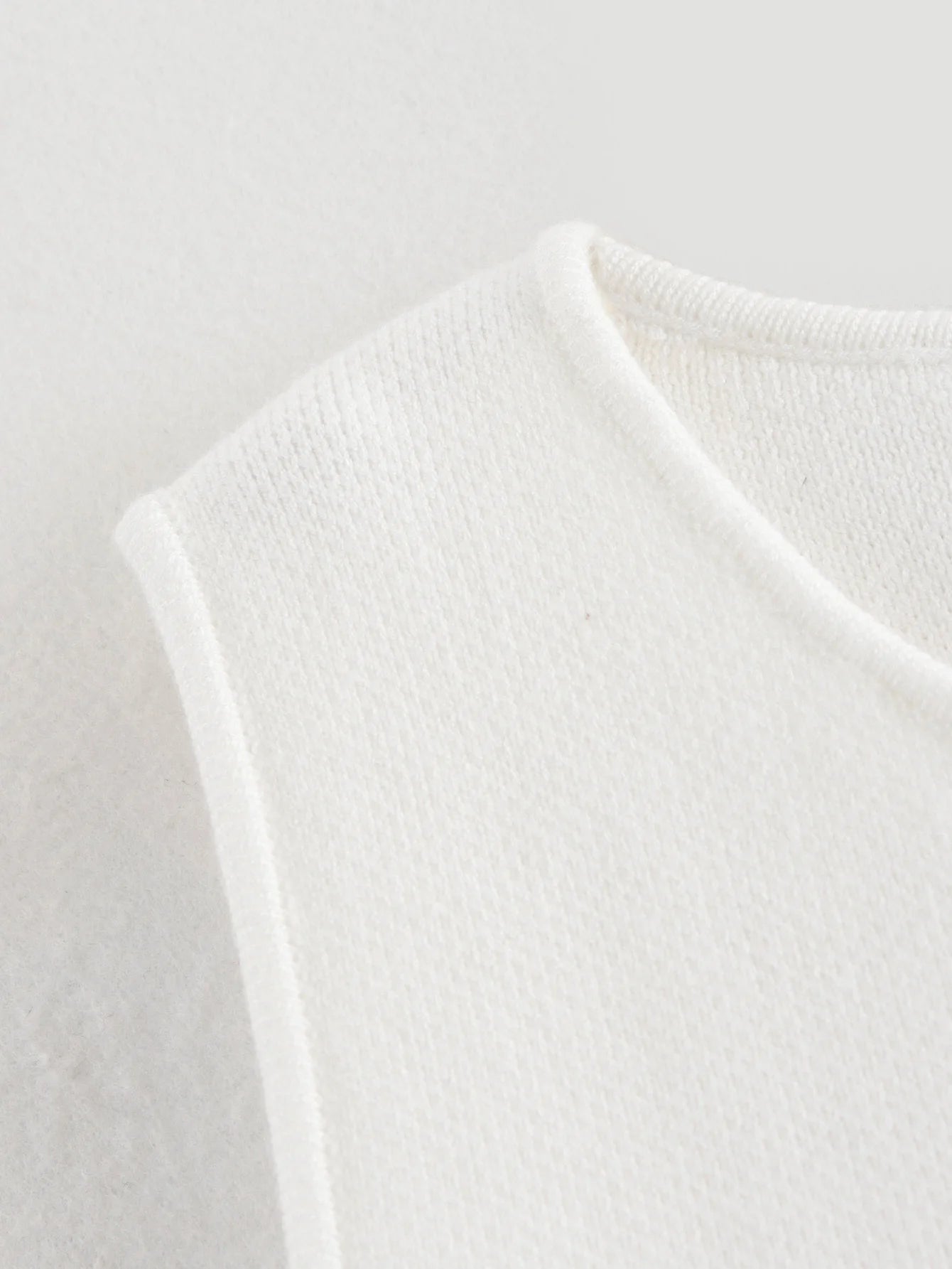 White Knit Button Crop Top