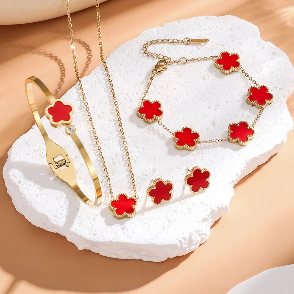 3Pcs Stainless Steel  Luxury Five Leaf Flower
