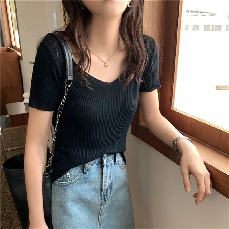 V-neck Thin Summer Knitted Sweater