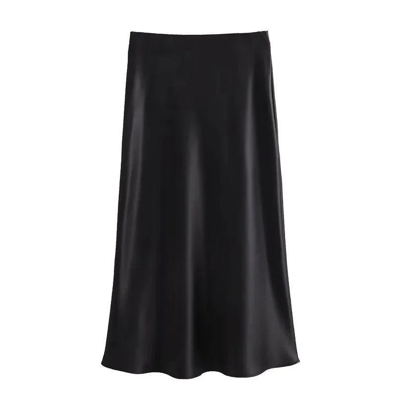 Woman High Waist Long Satin Skirt