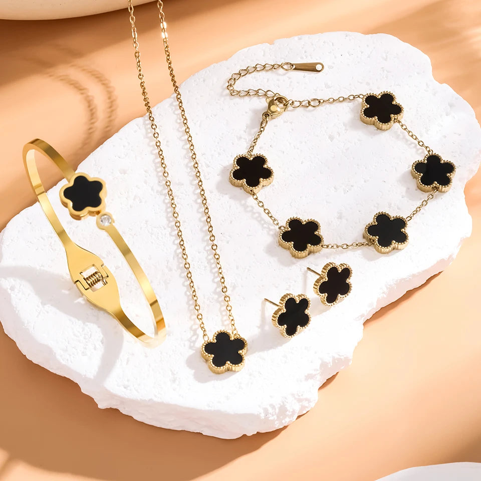 3Pcs Stainless Steel  Luxury Five Leaf Flower