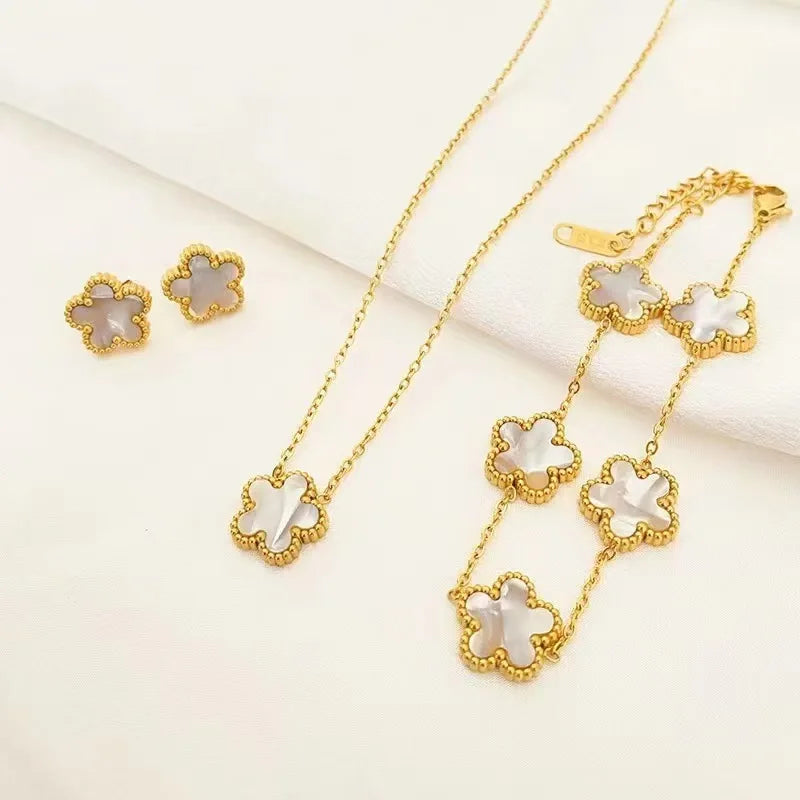 3Pcs Stainless Steel  Luxury Five Leaf Flower