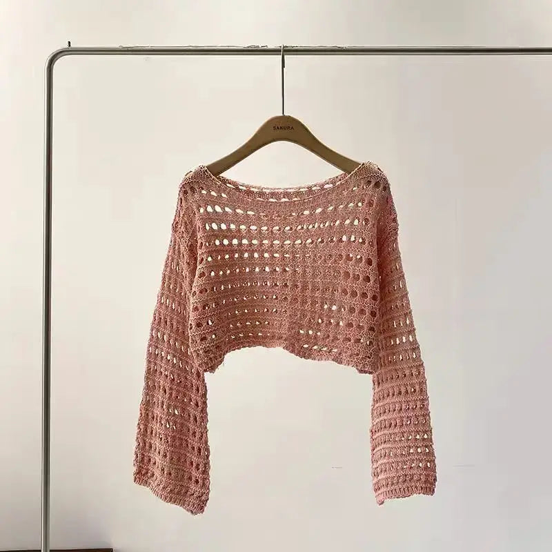 Long Sleeve Crochet Knit Top