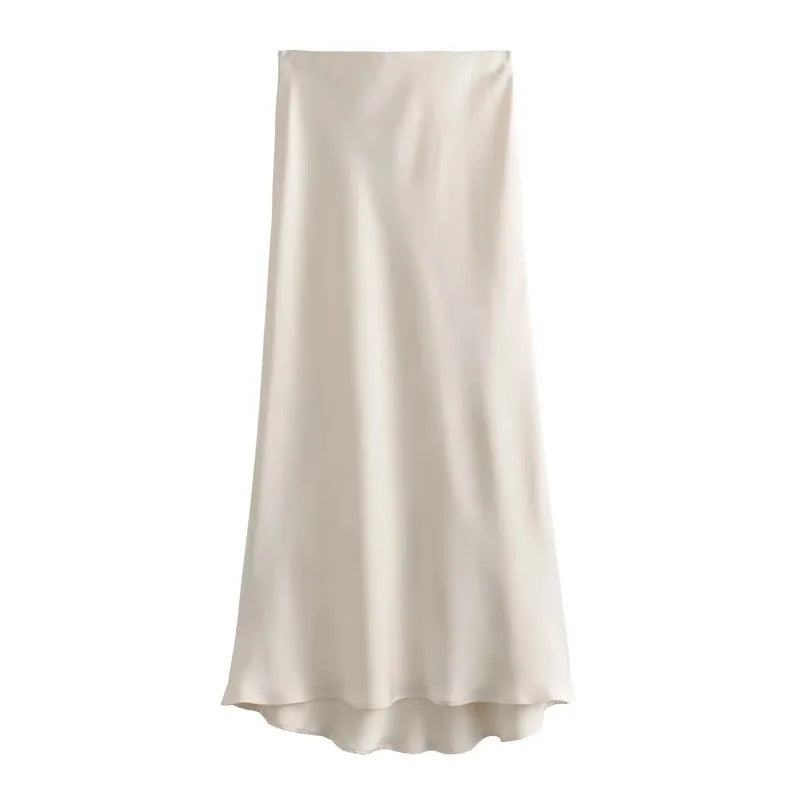 Woman High Waist Long Satin Skirt