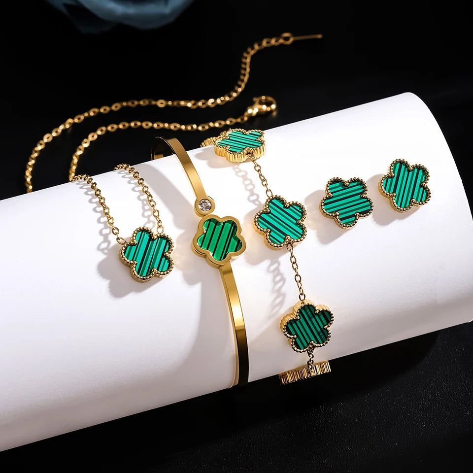 3Pcs Stainless Steel  Luxury Five Leaf Flower