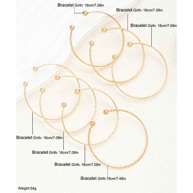 7 Pcs/Set Gold Color Bracelets for Women