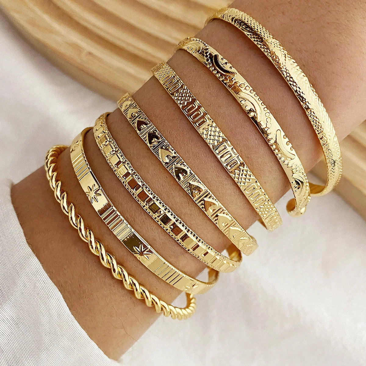 7 Pcs/Set Gold Color Bracelets for Women