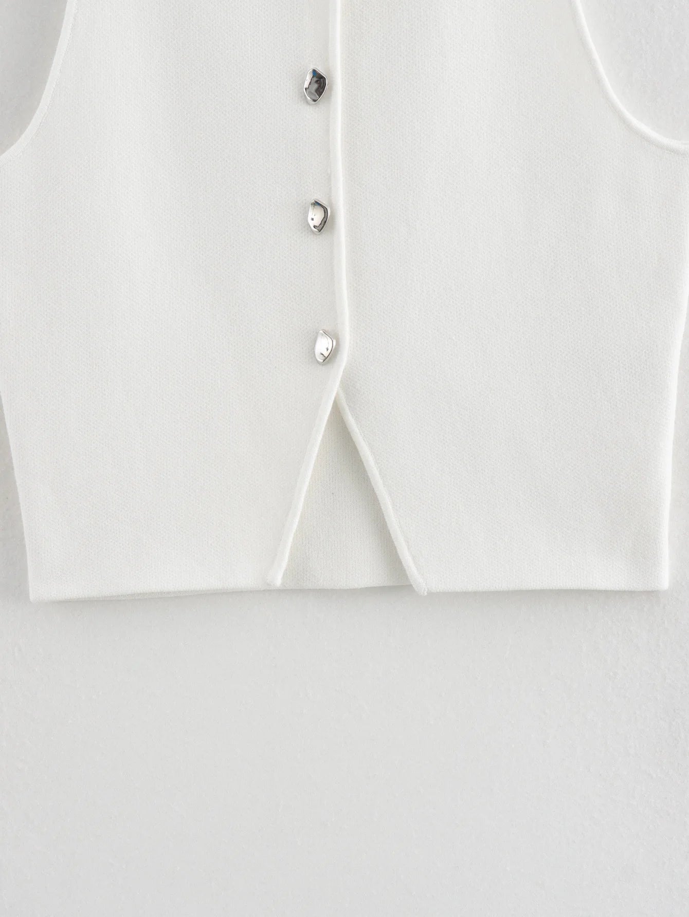 White Knit Button Crop Top