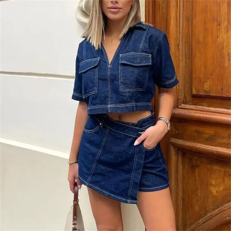 Denim Tops and Skirt