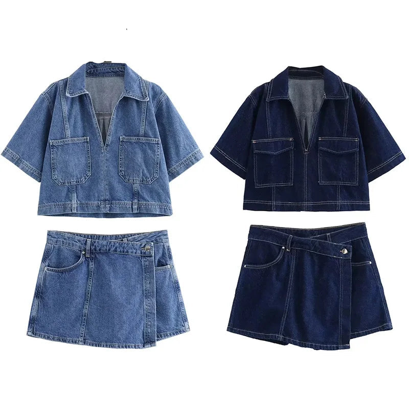 Denim Tops and Skirt
