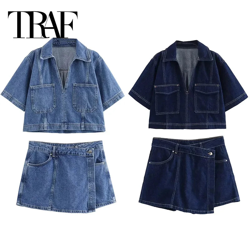 Denim Tops and Skirt