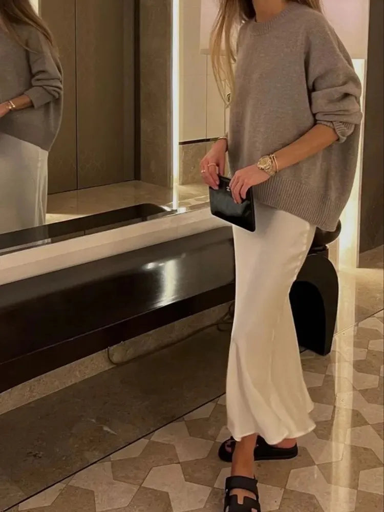 Woman High Waist Long Satin Skirt